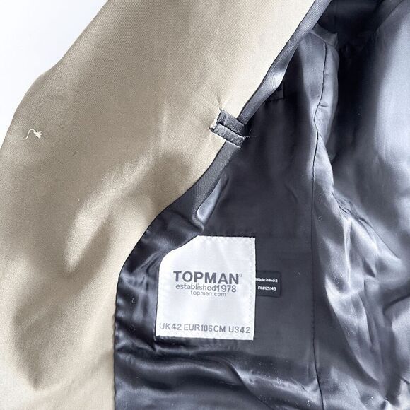 Topman Men's Skinny Single Breasted Sport Coat Suit Jacket Khaki Size 42 - Picture 5 of 9